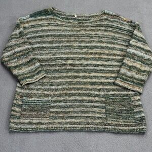 Leo & Nicole Sweater Sz L Wool Cotton Blend 3/4 Sleeves Boat Neck Green Dillards